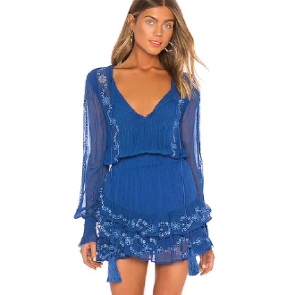 Karina Grimaldi - LINDA EMBELLISHED MINI DRESS IN BLUE